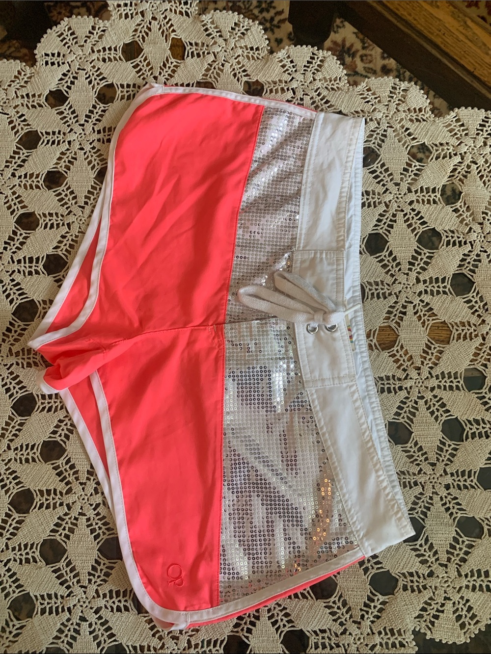 OP Neon Pink and Silver Sequin Athletic Shorts